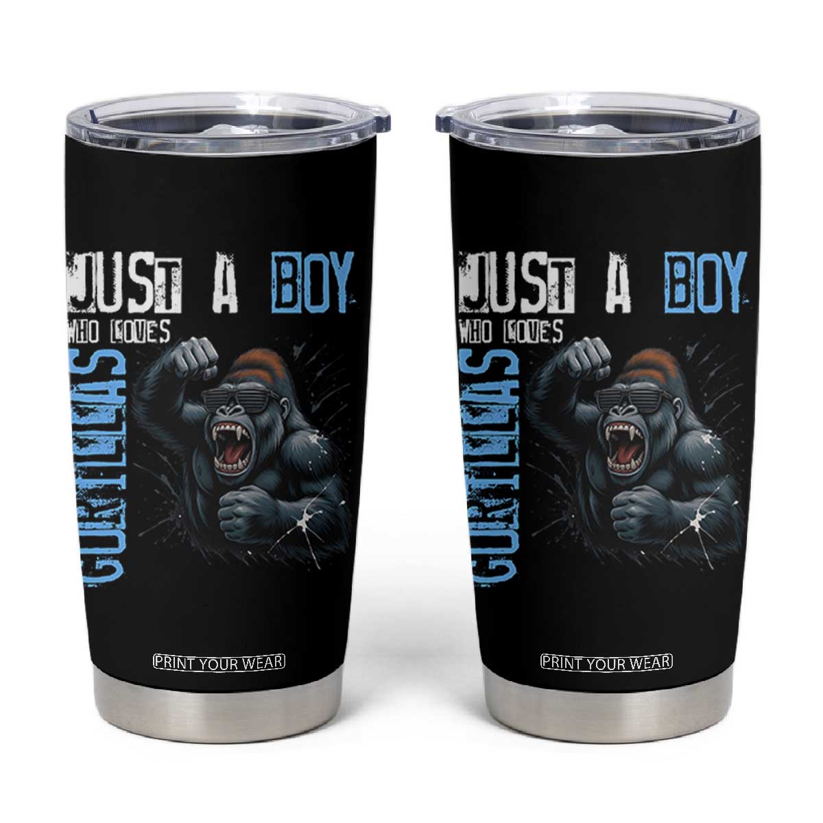 Just A Boy Who Loves Gorillas Tumbler Cup Gorilla Lover Gift TS12 Black Print Your Wear