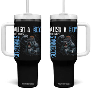Just A Boy Who Loves Gorillas Tumbler With Handle Gorilla Lover Gift TS12 One Size: 40 oz Black Print Your Wear