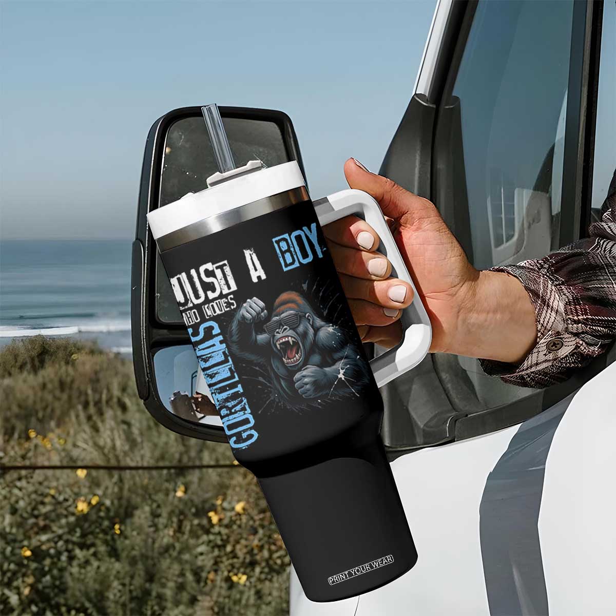 Just A Boy Who Loves Gorillas Tumbler With Handle Gorilla Lover Gift TS12 Print Your Wear