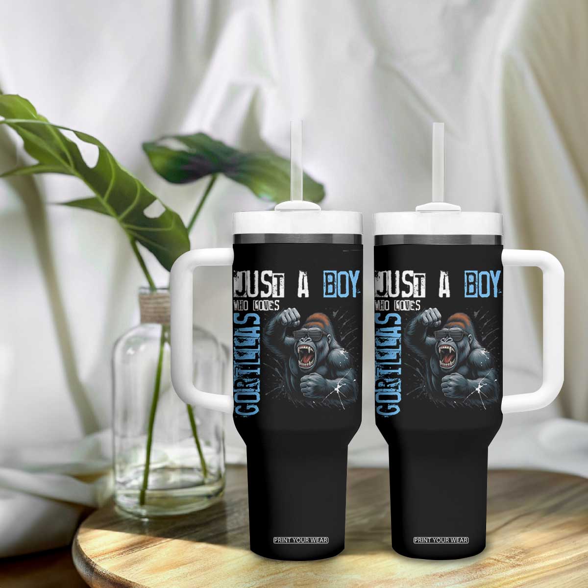Just A Boy Who Loves Gorillas Tumbler With Handle Gorilla Lover Gift TS12 Print Your Wear