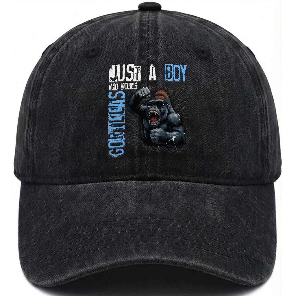 Just A Boy Who Loves Gorillas Washed Cotton Baseball Cap Gorilla Lover Gift TS12 Print Your Wear