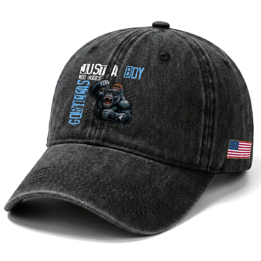 Just A Boy Who Loves Gorillas Washed Cotton Baseball Cap Gorilla Lover Gift TS12 Print Your Wear