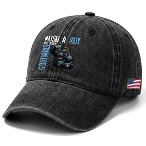 Just A Boy Who Loves Gorillas Washed Cotton Baseball Cap Gorilla Lover Gift TS12 Print Your Wear