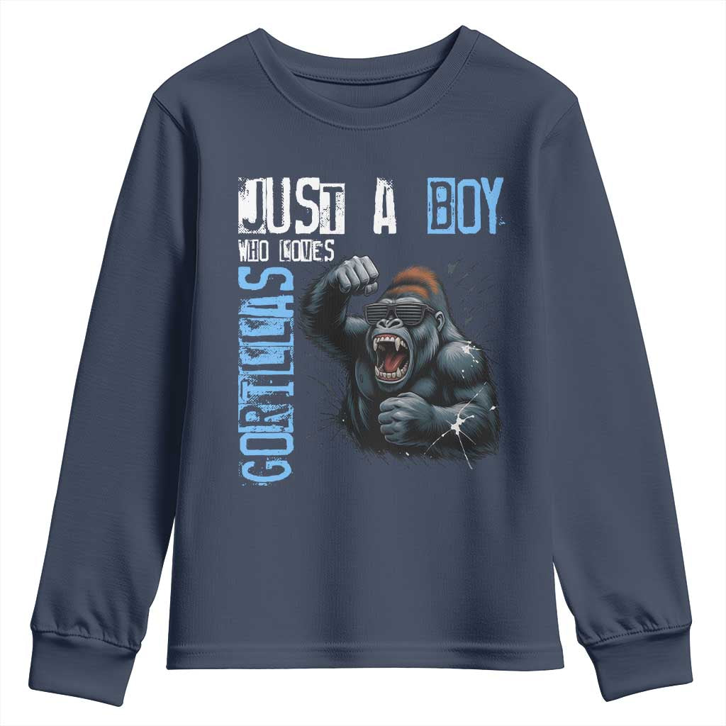 Just A Boy Who Loves Gorillas Youth Sweatshirt Gorilla Lover Gift TS12 Navy Print Your Wear