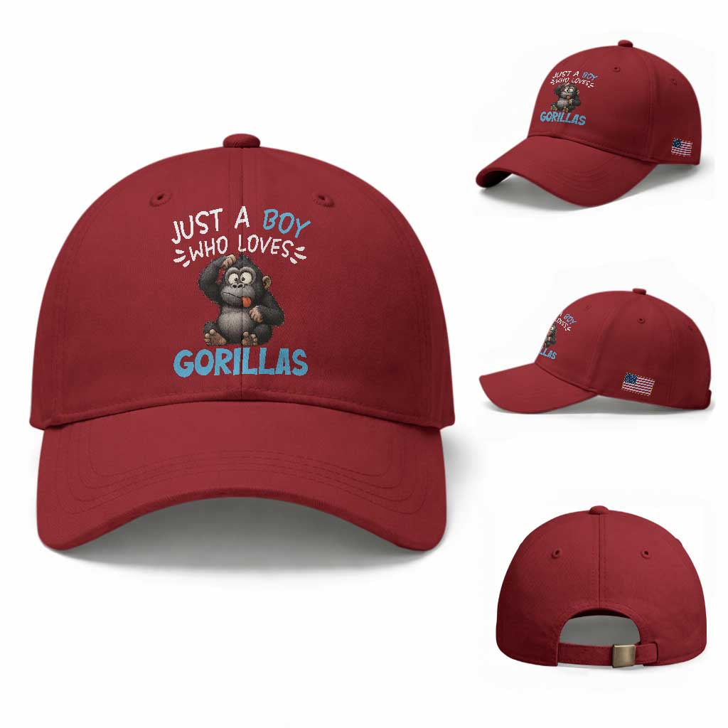 Funny Gorilla Lover Gift Baseball Cap Just A Boy Who Loves Gorillas TS12 Baseball Cap Universal Fit Cherry Red Print Your Wear