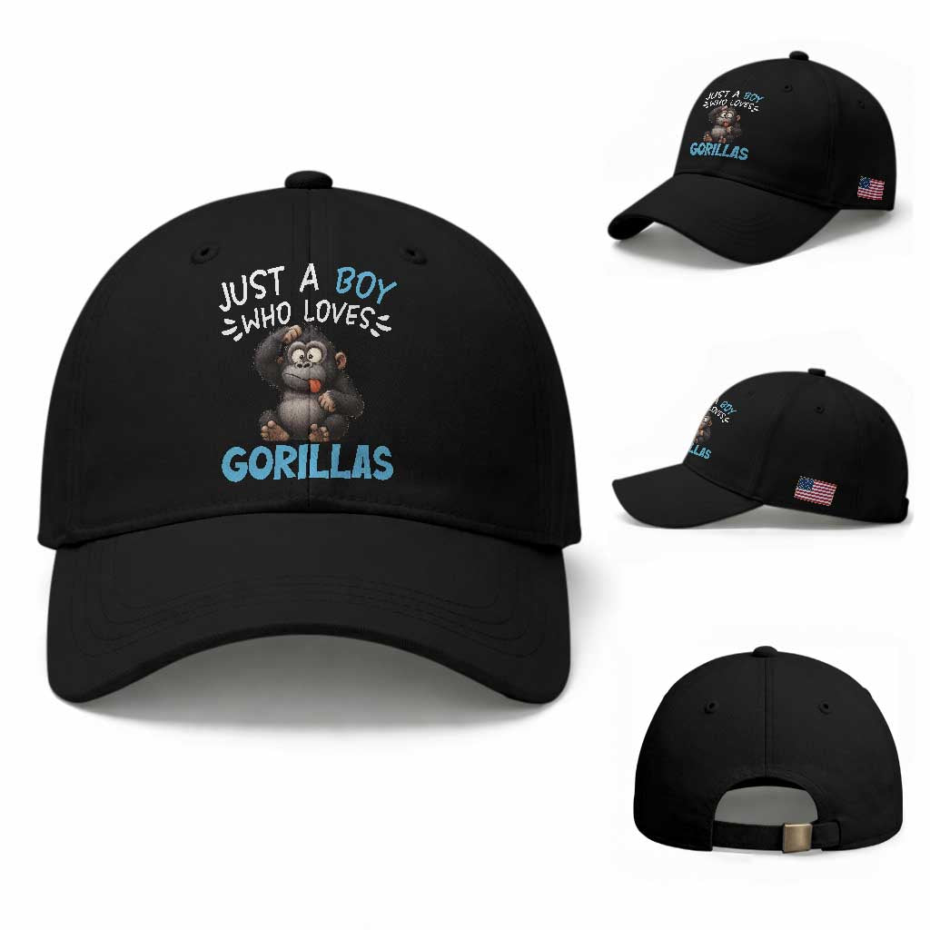 Funny Gorilla Lover Gift Baseball Cap Just A Boy Who Loves Gorillas TS12 Baseball Cap Universal Fit Black Print Your Wear