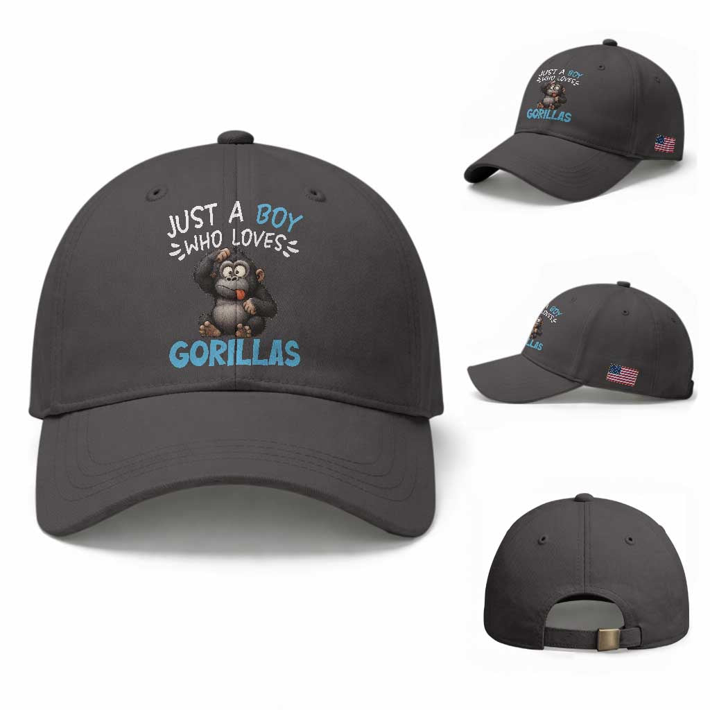 Funny Gorilla Lover Gift Baseball Cap Just A Boy Who Loves Gorillas TS12 Baseball Cap Universal Fit Dark Gray Print Your Wear