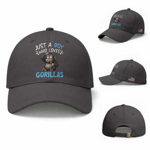 Funny Gorilla Lover Gift Baseball Cap Just A Boy Who Loves Gorillas TS12 Baseball Cap Universal Fit Dark Gray Print Your Wear