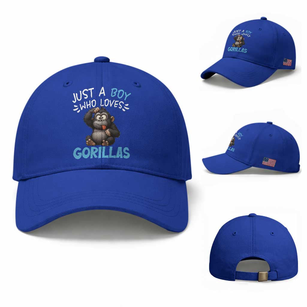 Funny Gorilla Lover Gift Baseball Cap Just A Boy Who Loves Gorillas TS12 Baseball Cap Universal Fit Royal Blue Print Your Wear