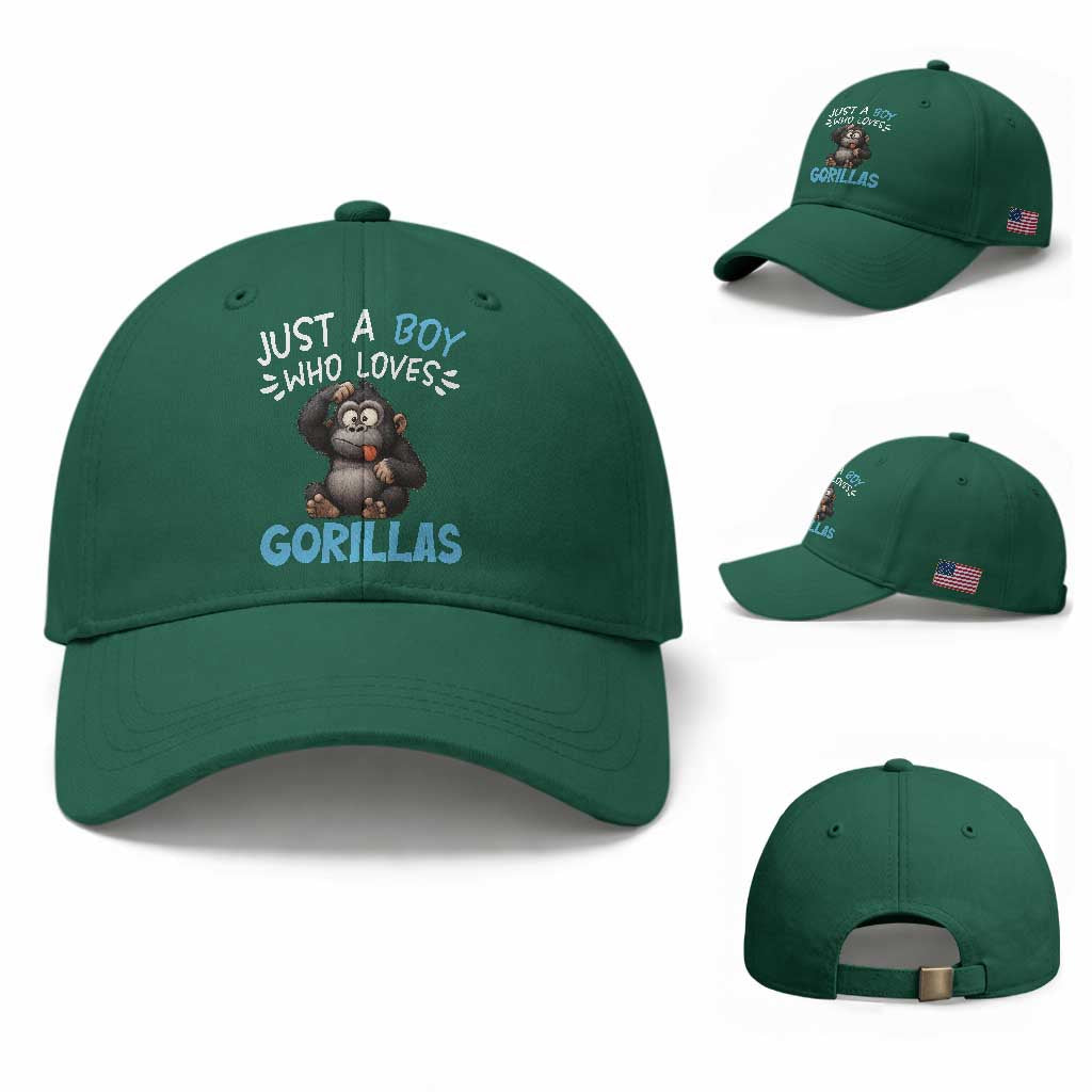 Funny Gorilla Lover Gift Baseball Cap Just A Boy Who Loves Gorillas TS12 Baseball Cap Universal Fit Irish Green Print Your Wear