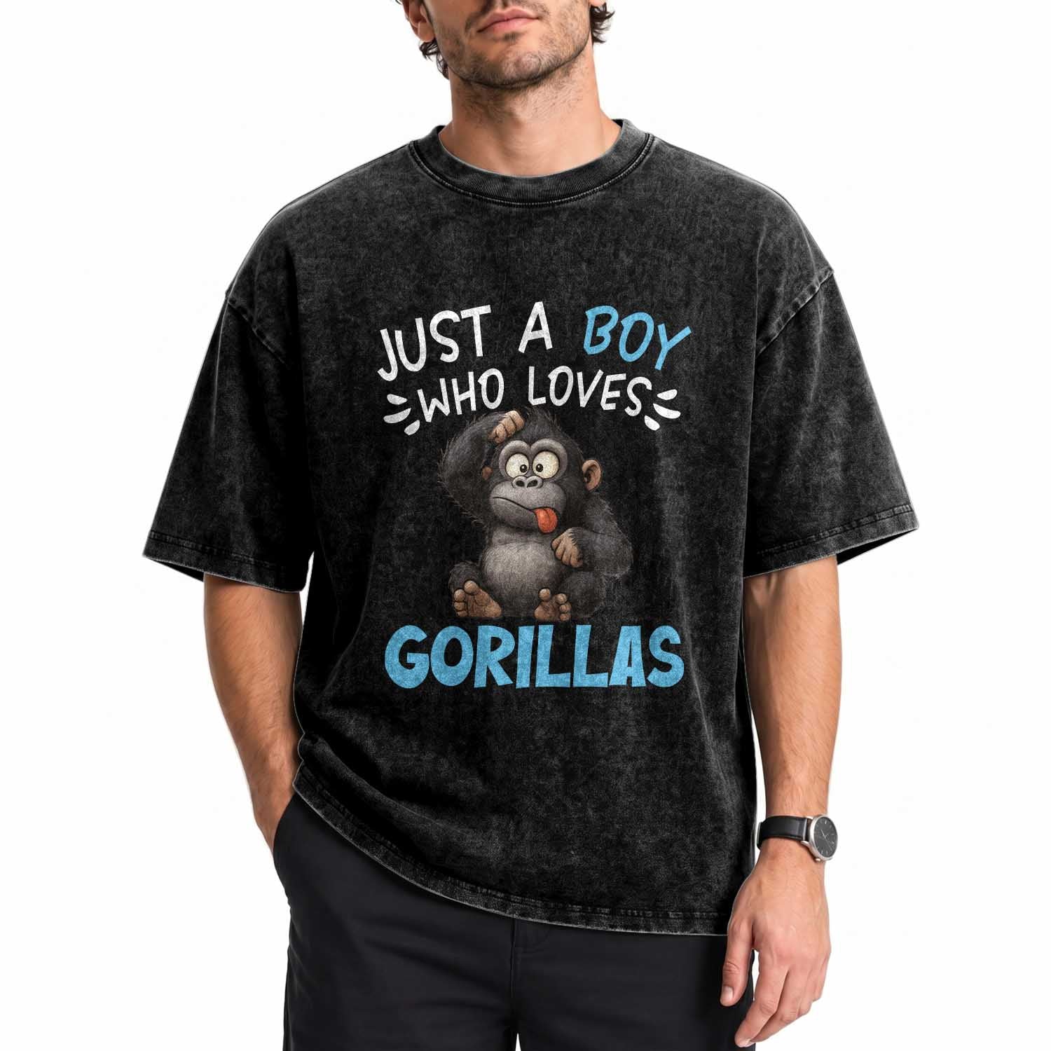 Funny Gorilla Lover Gift Washed Cotton T-Shirt Just A Boy Who Loves Gorillas