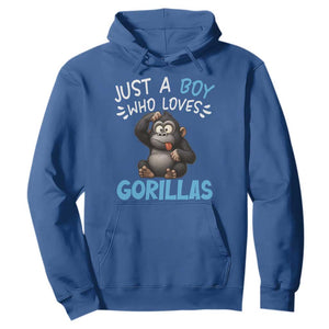 Funny Gorilla Lover Gift Hoodie Just A Boy Who Loves Gorillas TS12 Royal Blue Print Your Wear