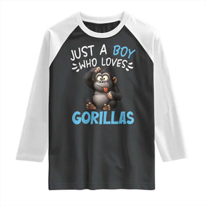 Funny Gorilla Lover Gift Raglan Shirt Just A Boy Who Loves Gorillas TS12 Black White Print Your Wear