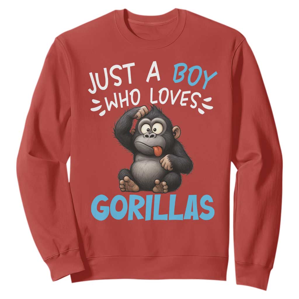 Funny Gorilla Lover Gift Sweatshirt Just A Boy Who Loves Gorillas TS12 Red Print Your Wear