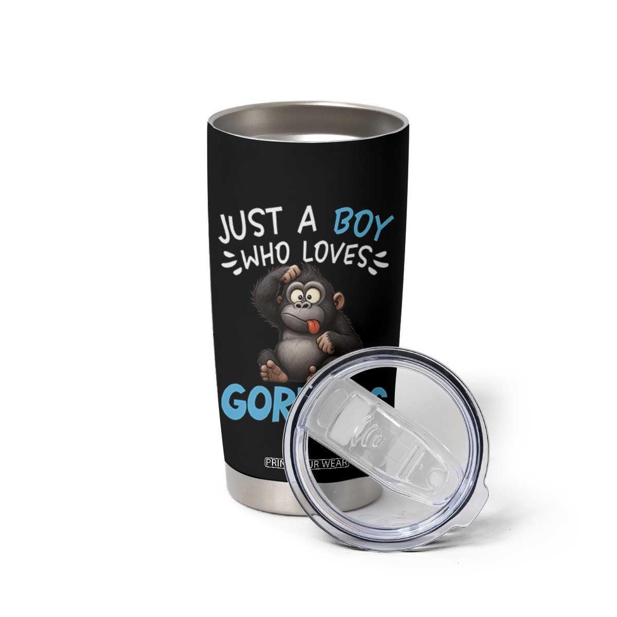 Funny Gorilla Lover Gift Tumbler Cup Just A Boy Who Loves Gorillas TS12 Print Your Wear