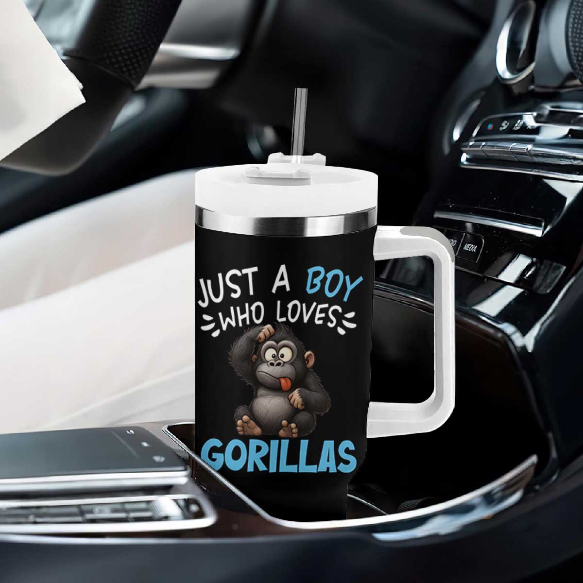 Funny Gorilla Lover Gift Tumbler With Handle Just A Boy Who Loves Gorillas TS12 Print Your Wear