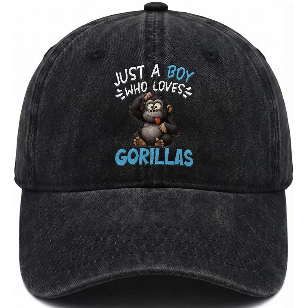 Funny Gorilla Lover Gift Washed Cotton Baseball Cap Just A Boy Who Loves Gorillas TS12 Print Your Wear