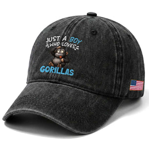 Funny Gorilla Lover Gift Washed Cotton Baseball Cap Just A Boy Who Loves Gorillas TS12 Print Your Wear