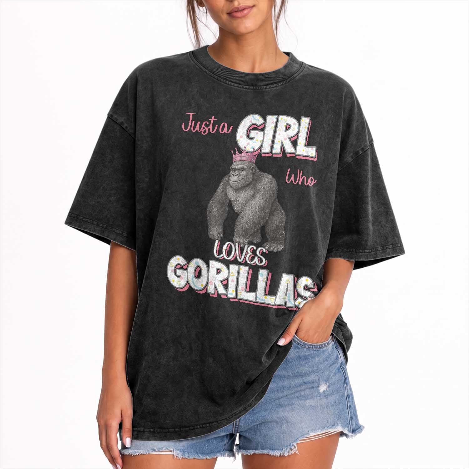 Gorilla Lover Gift Washed Cotton T-Shirt Just A Girl Who Loves Gorillas