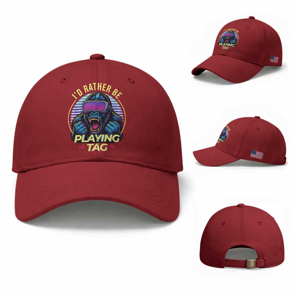 VR Gamer Gorilla Baseball Cap I’d Rather Be Playing Tag Gift TS12 Baseball Cap Universal Fit Cherry Red Print Your Wear