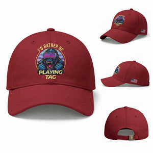 VR Gamer Gorilla Baseball Cap I’d Rather Be Playing Tag Gift TS12 Baseball Cap Universal Fit Cherry Red Print Your Wear