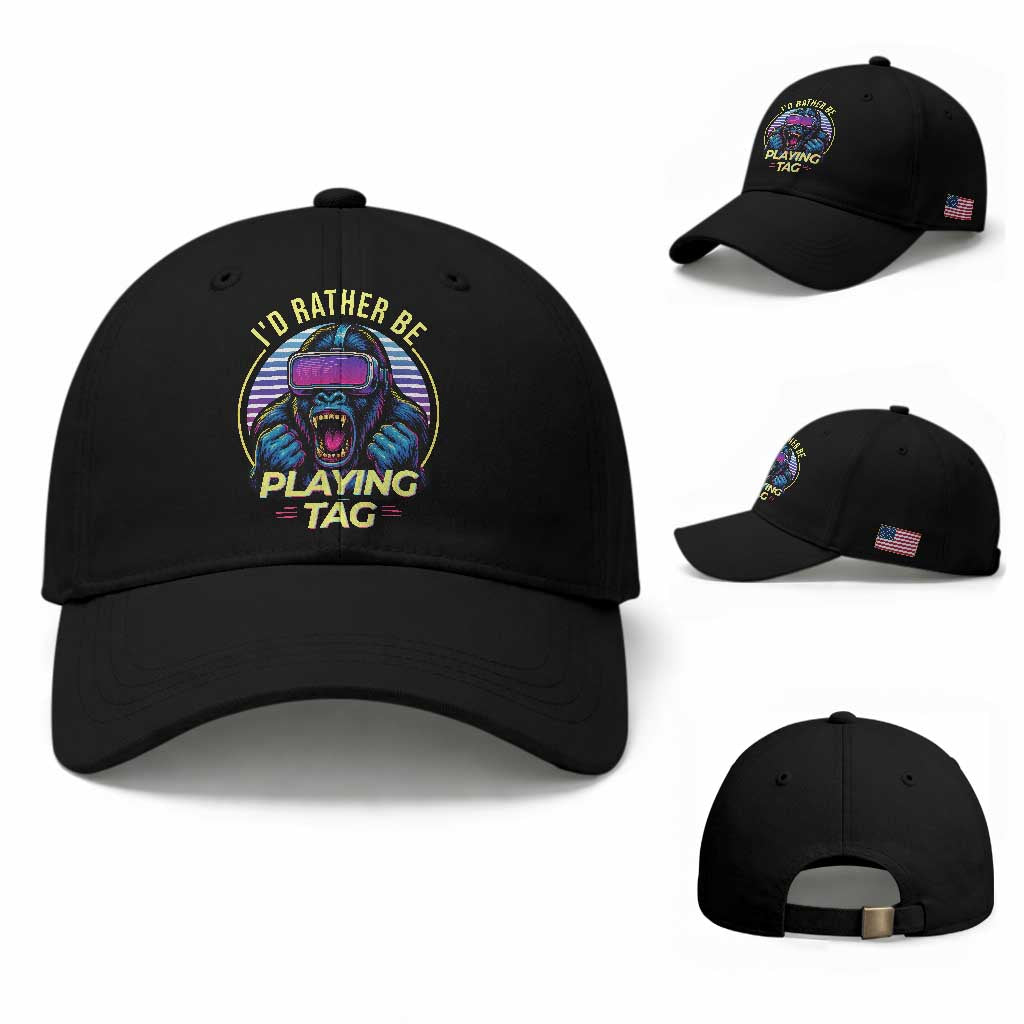 VR Gamer Gorilla Baseball Cap I’d Rather Be Playing Tag Gift TS12 Baseball Cap Universal Fit Black Print Your Wear