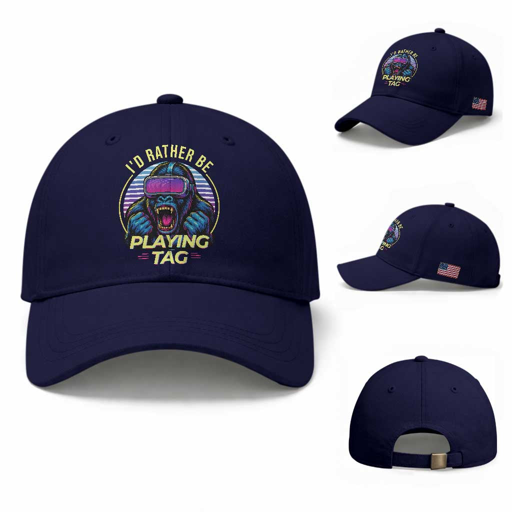 VR Gamer Gorilla Baseball Cap I’d Rather Be Playing Tag Gift TS12 Baseball Cap Universal Fit Dark Blue Print Your Wear