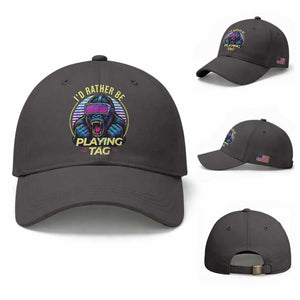 VR Gamer Gorilla Baseball Cap I’d Rather Be Playing Tag Gift TS12 Baseball Cap Universal Fit Dark Gray Print Your Wear