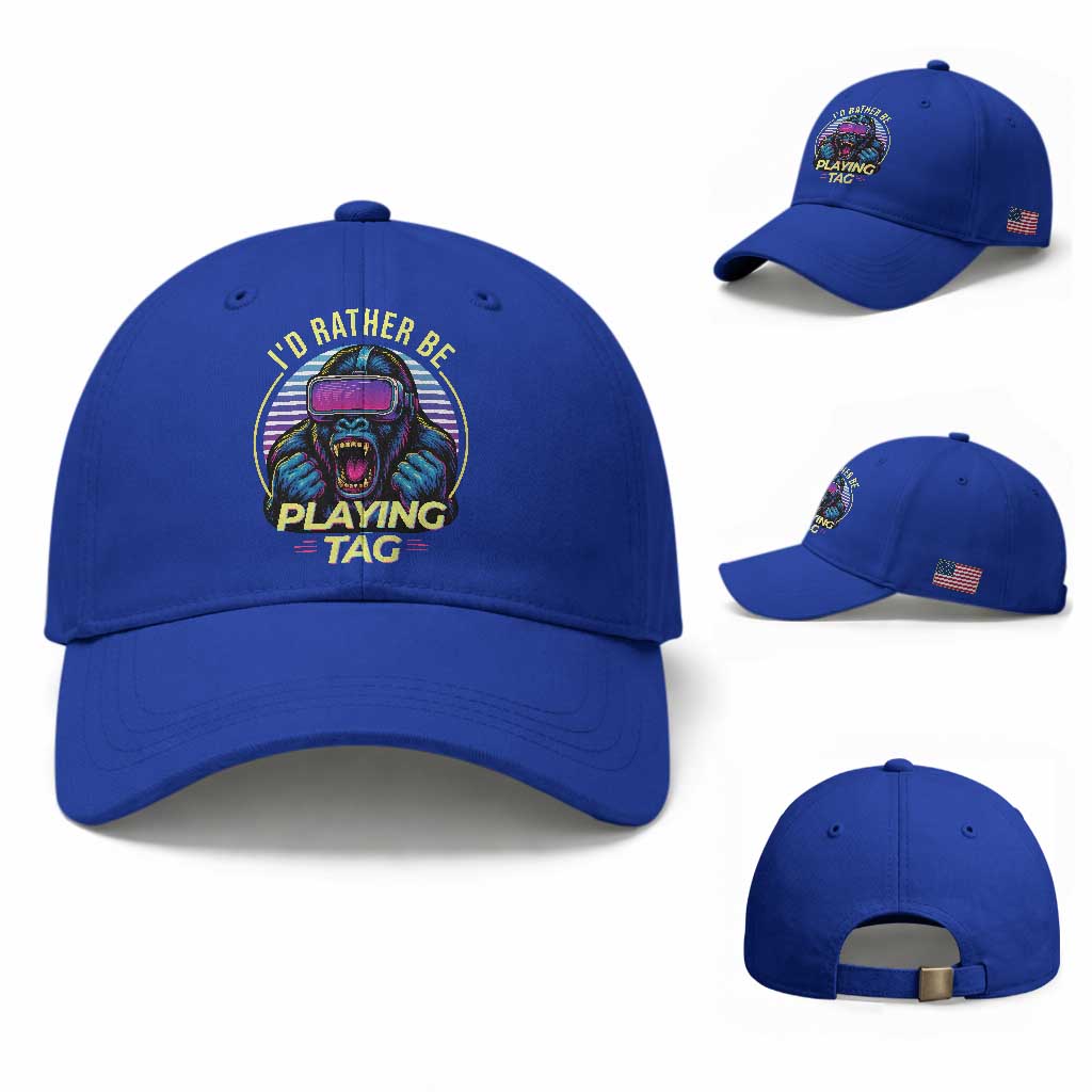 VR Gamer Gorilla Baseball Cap I’d Rather Be Playing Tag Gift TS12 Baseball Cap Universal Fit Royal Blue Print Your Wear