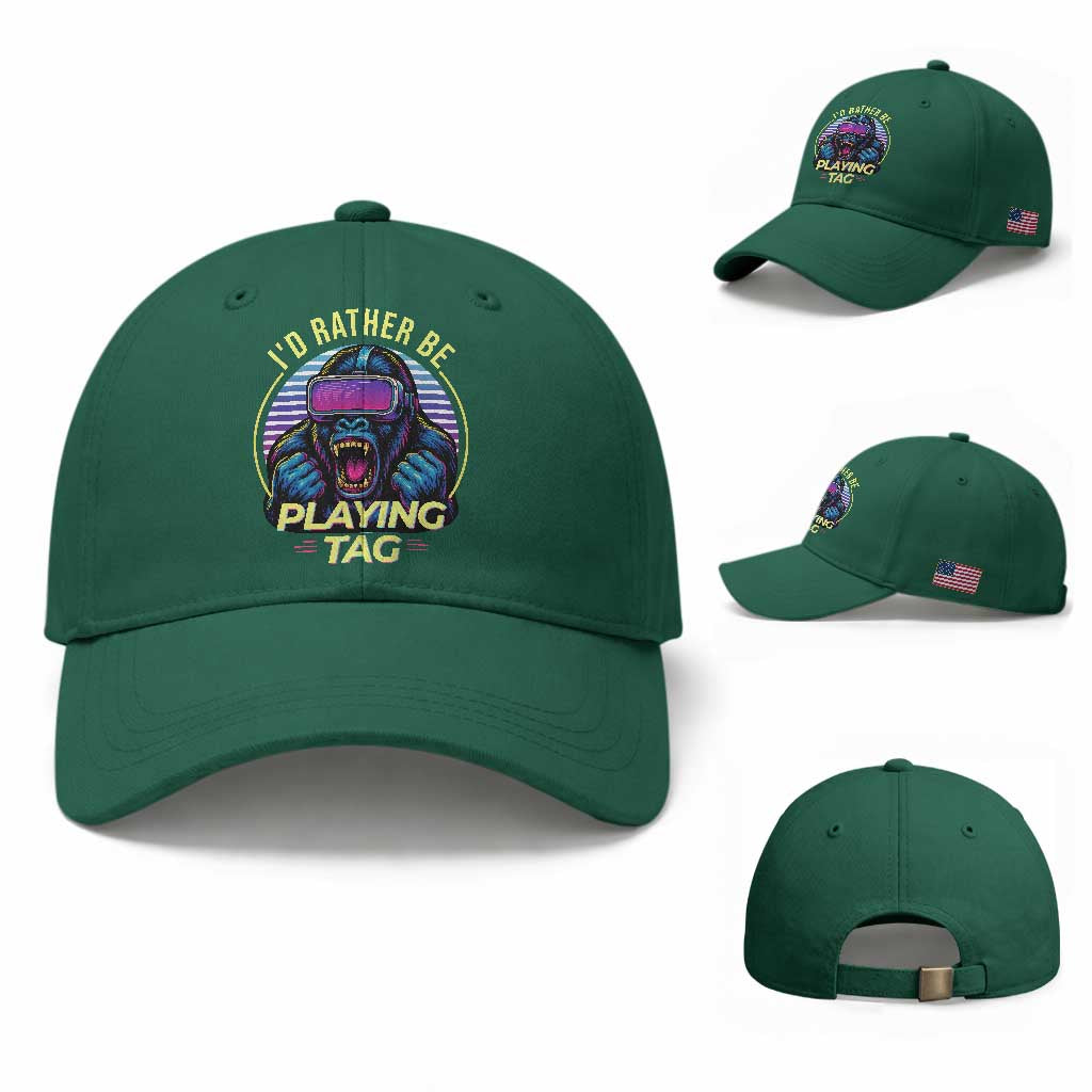 VR Gamer Gorilla Baseball Cap I’d Rather Be Playing Tag Gift TS12 Baseball Cap Universal Fit Irish Green Print Your Wear