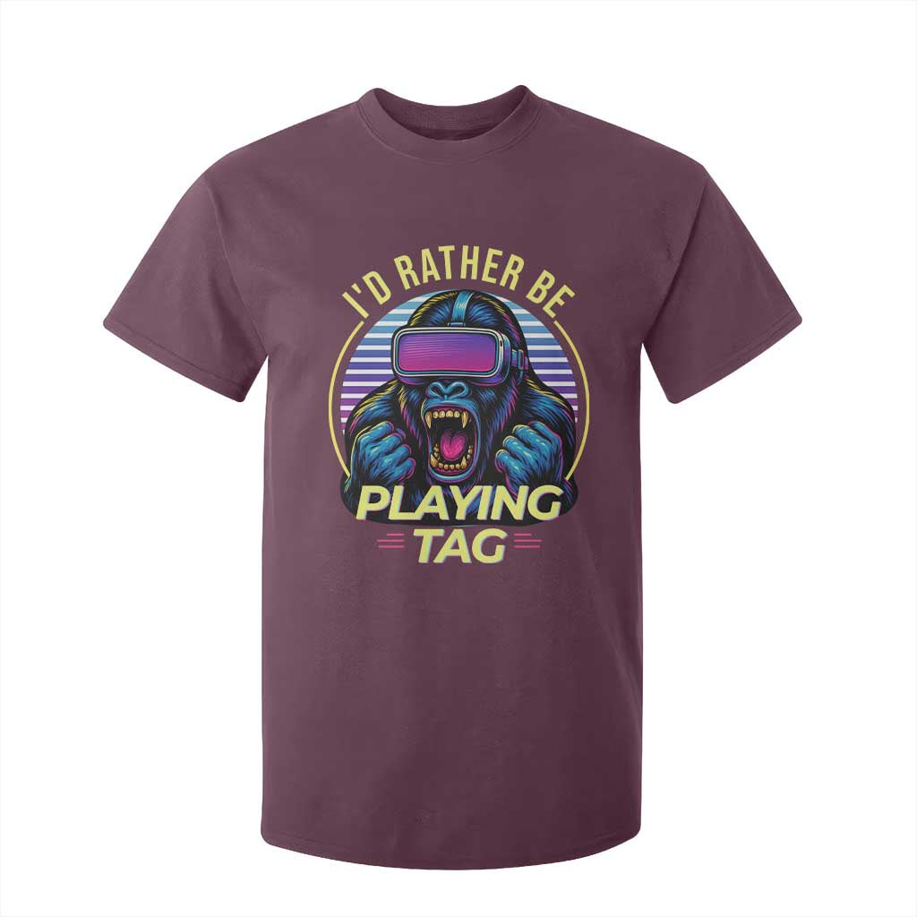 VR Gamer Gorilla T Shirt For Kid Id Rather Be Playing Tag Gift TS12 Maroon Print Your Wear
