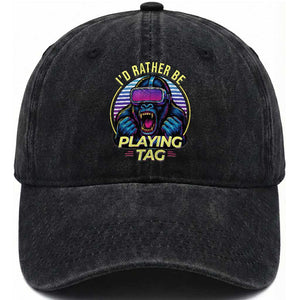 VR Gamer Gorilla Washed Cotton Baseball Cap I’d Rather Be Playing Tag Gift TS12 Print Your Wear