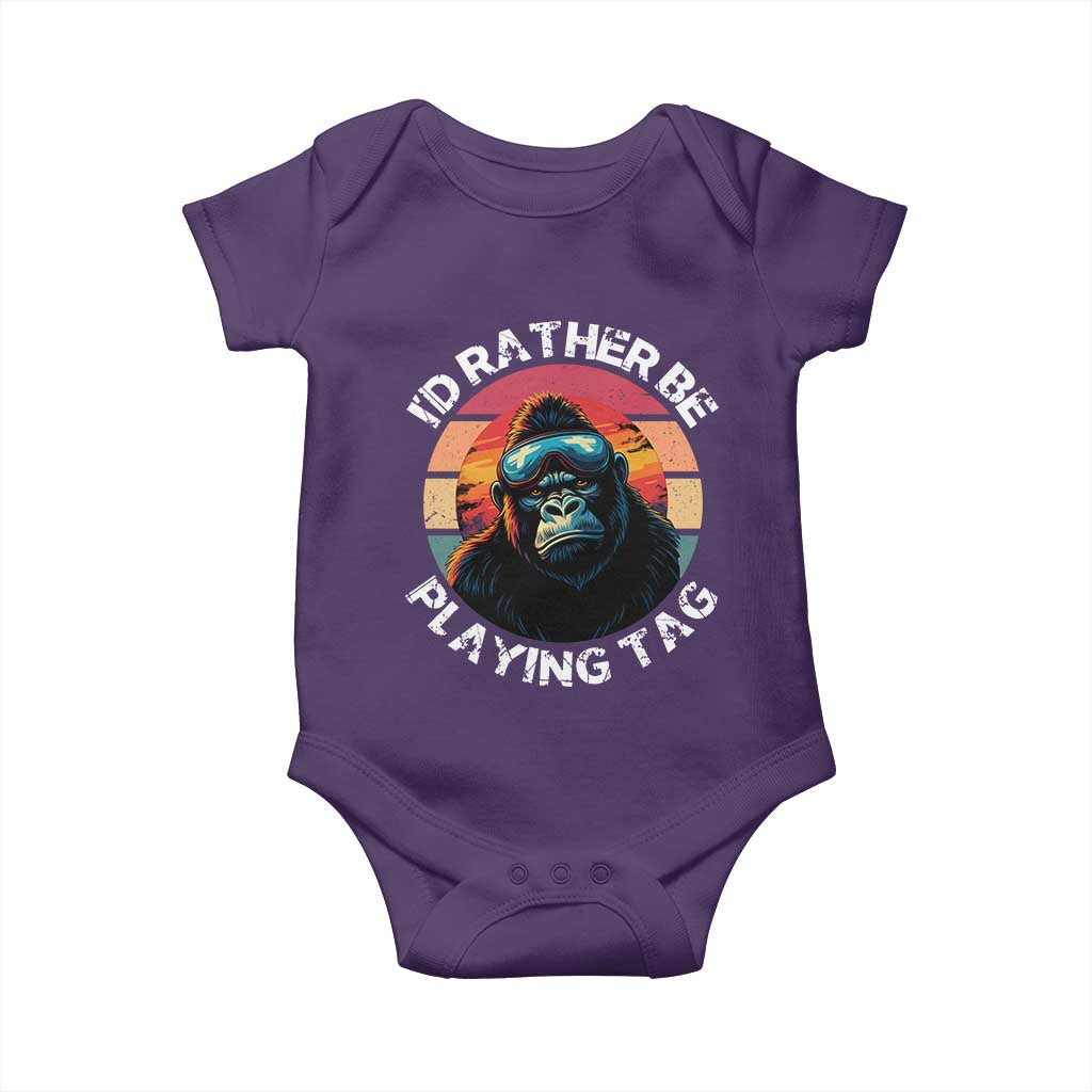 Funny Gorilla Lover Baby Onesie Id Rather Be Playing Tag VR Game TS12 Purple Print Your Wear