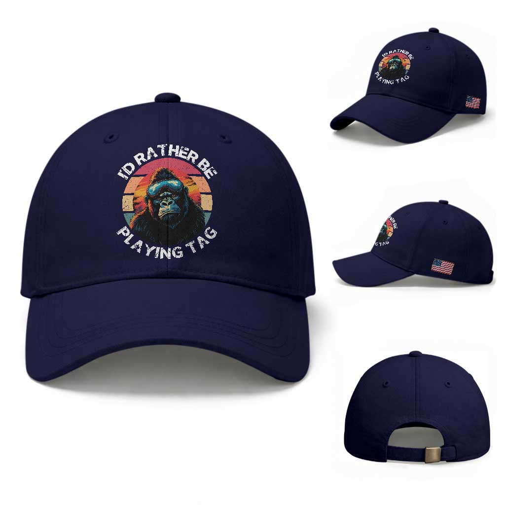 Funny Gorilla Lover Baseball Cap I’d Rather Be Playing Tag VR Game TS12 Baseball Cap Universal Fit Dark Blue Print Your Wear