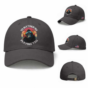 Funny Gorilla Lover Baseball Cap I’d Rather Be Playing Tag VR Game TS12 Baseball Cap Universal Fit Dark Gray Print Your Wear