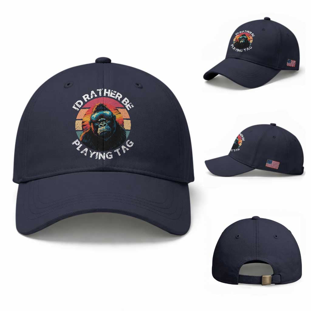Funny Gorilla Lover Baseball Cap I’d Rather Be Playing Tag VR Game TS12 Baseball Cap Universal Fit Navy Print Your Wear