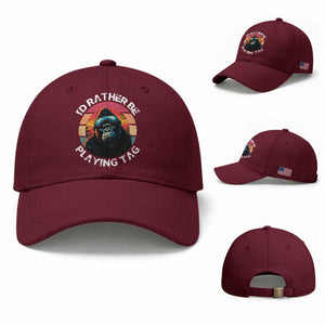 Funny Gorilla Lover Baseball Cap I’d Rather Be Playing Tag VR Game TS12 Baseball Cap Universal Fit Maroon Print Your Wear