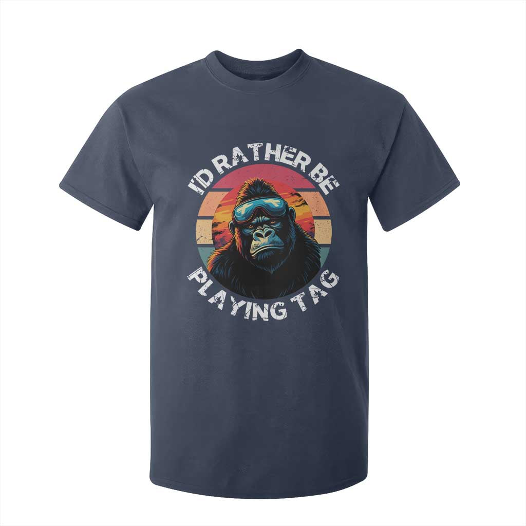 Funny Gorilla Lover T Shirt For Kid Id Rather Be Playing Tag VR Game TS12 Navy Print Your Wear