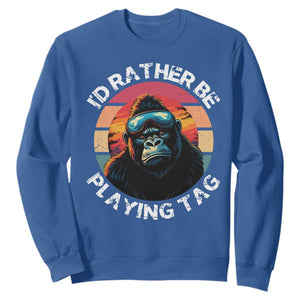 Funny Gorilla Lover Sweatshirt Id Rather Be Playing Tag VR Game TS12 Royal Blue Print Your Wear