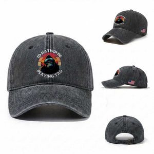Funny Gorilla Lover Washed Cotton Baseball Cap I’d Rather Be Playing Tag VR Game TS12 Washed Cap Universal Fit Dark Gray Print Your Wear