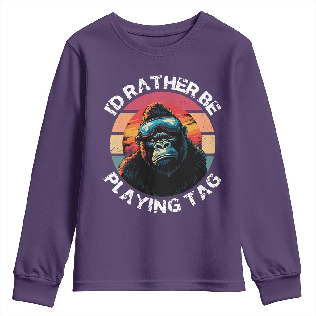 Funny Gorilla Lover Youth Sweatshirt Id Rather Be Playing Tag VR Game TS12 Purple Print Your Wear