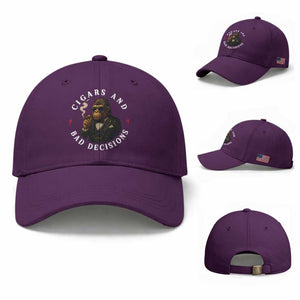 Cigars And Bad Decisions Baseball Cap Funny Gorilla Gift TS12 Baseball Cap Universal Fit Purple Print Your Wear