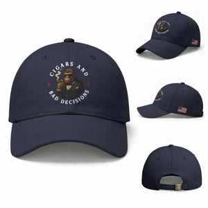 Cigars And Bad Decisions Baseball Cap Funny Gorilla Gift TS12 Baseball Cap Universal Fit Navy Print Your Wear