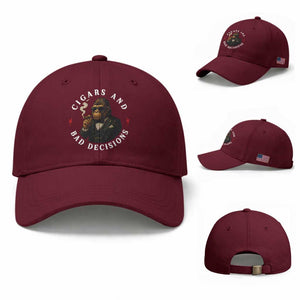Cigars And Bad Decisions Baseball Cap Funny Gorilla Gift TS12 Baseball Cap Universal Fit Maroon Print Your Wear