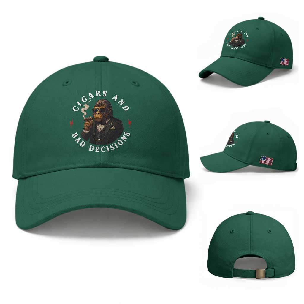 Cigars And Bad Decisions Baseball Cap Funny Gorilla Gift TS12 Baseball Cap Universal Fit Irish Green Print Your Wear