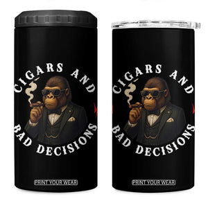 Cigars And Bad Decisions 4 in 1 Can Cooler Tumbler Funny Gorilla Gift TS12 One Size: 16 oz Black Print Your Wear