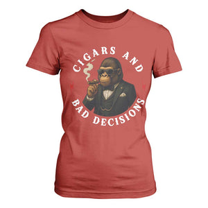 Cigars And Bad Decisions T Shirt For Women Funny Gorilla Gift TS12 Red Print Your Wear