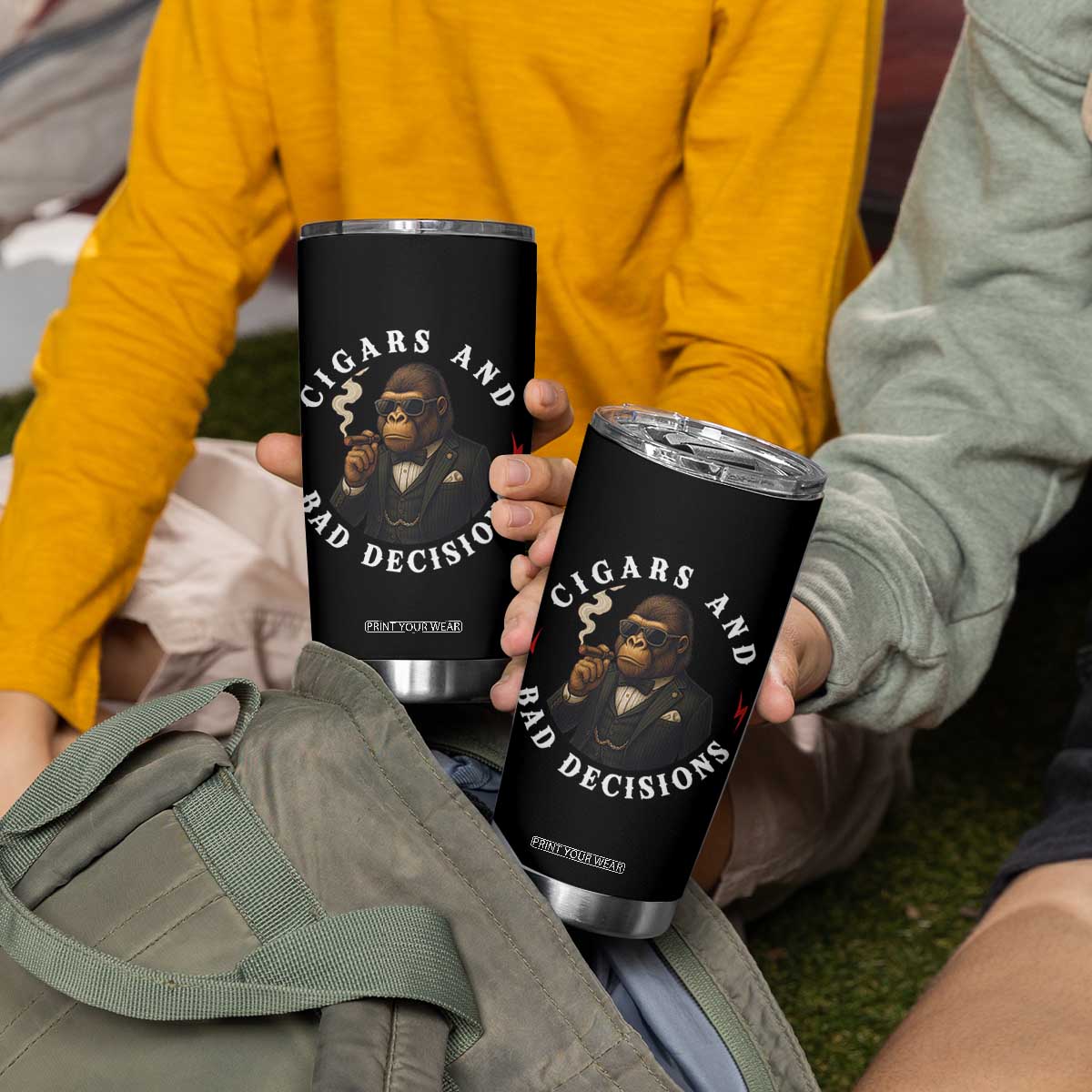Cigars And Bad Decisions Tumbler Cup Funny Gorilla Gift TS12 Print Your Wear