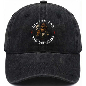 Cigars And Bad Decisions Washed Cotton Baseball Cap Funny Gorilla Gift TS12 Print Your Wear