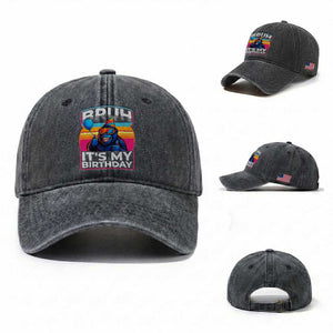 Bruh It Is My Birthday Washed Cotton Baseball Cap Funny Gorilla Lover Gift TS12 Washed Cap Universal Fit Dark Gray Print Your Wear